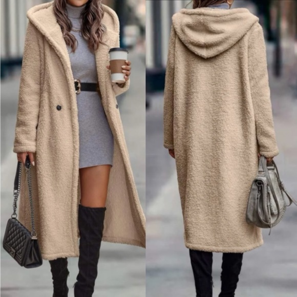 Cozy Teddy Hoodie Long Jacket Coat - Picture 5 of 13